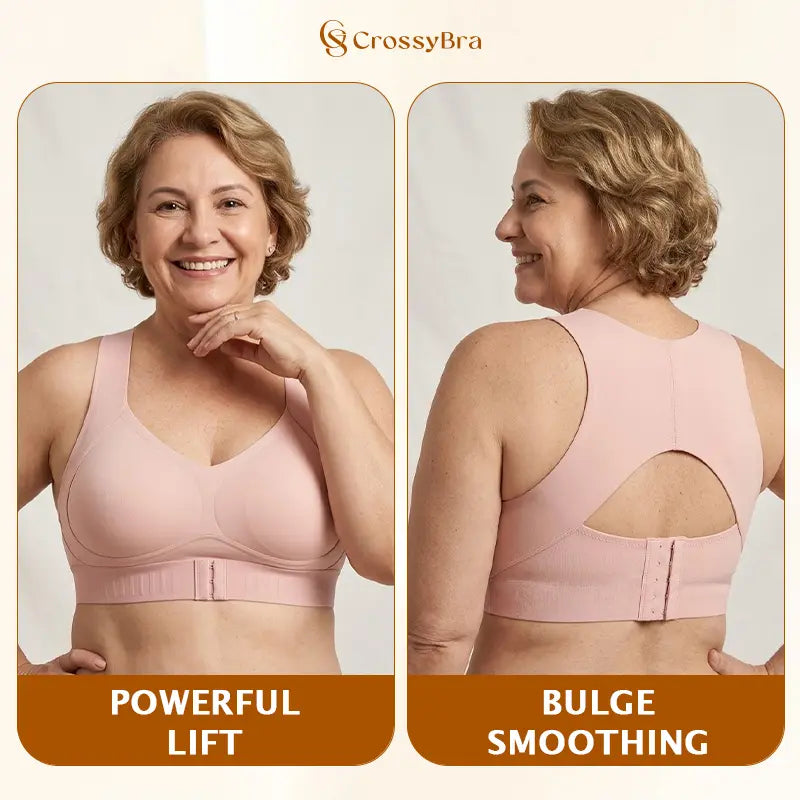 CrossyBra - Cross Back Front Closure Wireless Posture Support Bra