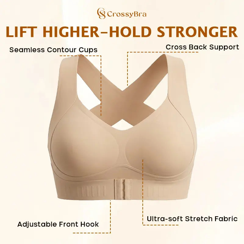 CrossyBra - Cross Back Front Closure Wireless Posture Support Bra
