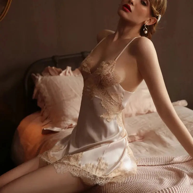 NocteLace™ Satin Lace-Up Backless Nightdress