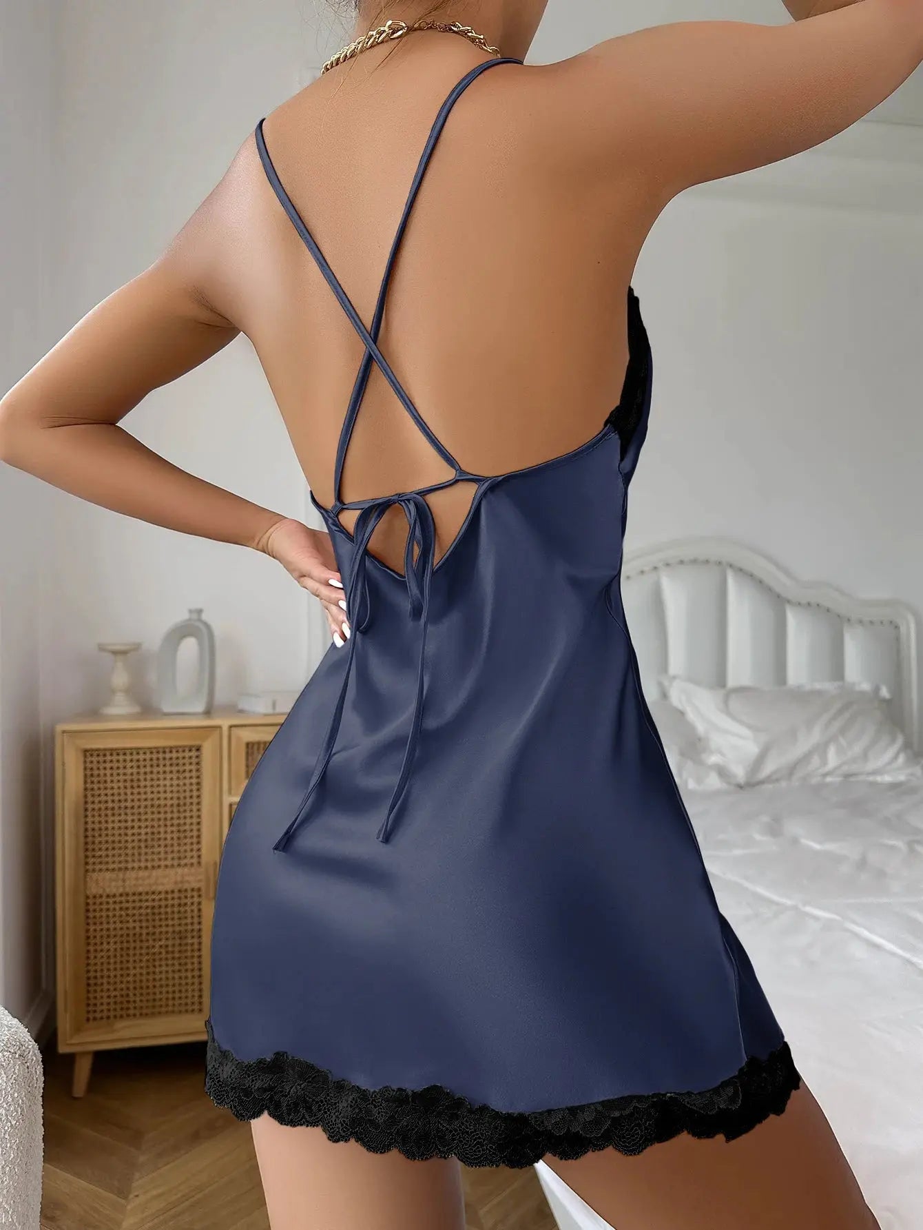 NocteLace™ Lace-Up Satin Nightdress