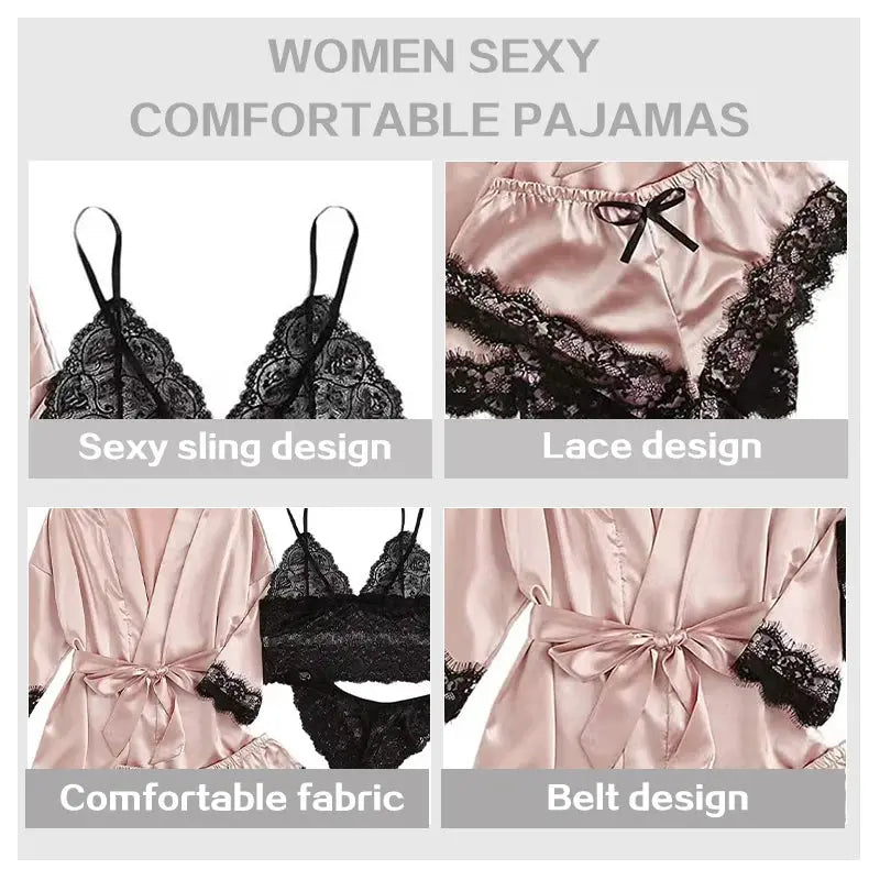 NocteLace™ Serene Silk Satin Sleepwear Set