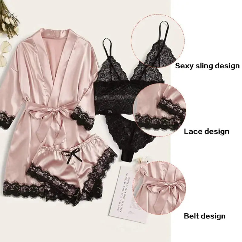 NocteLace™ Serene Silk Satin Sleepwear Set