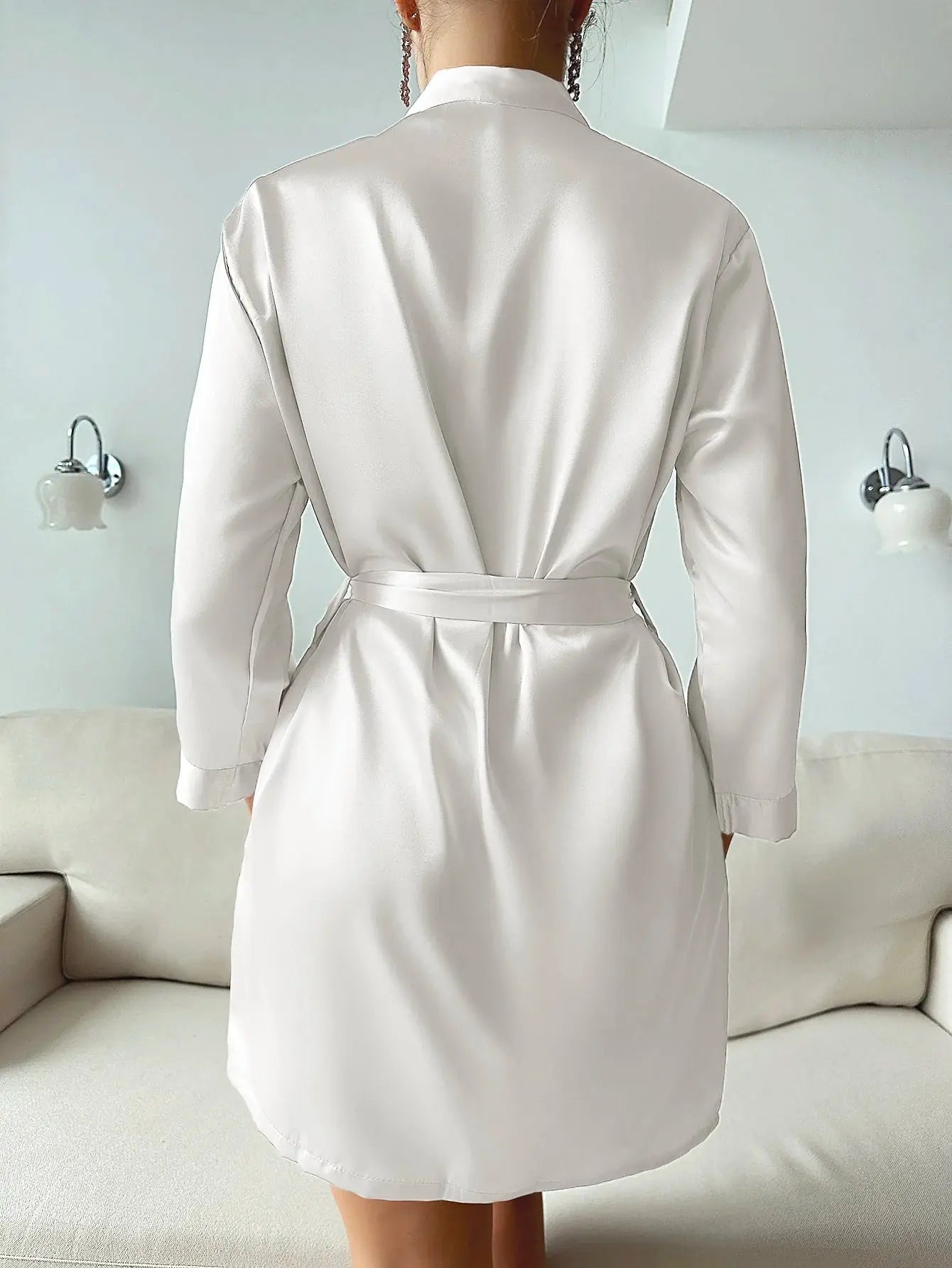 NocteLace™ Sleek Satin Long Sleeve Robe