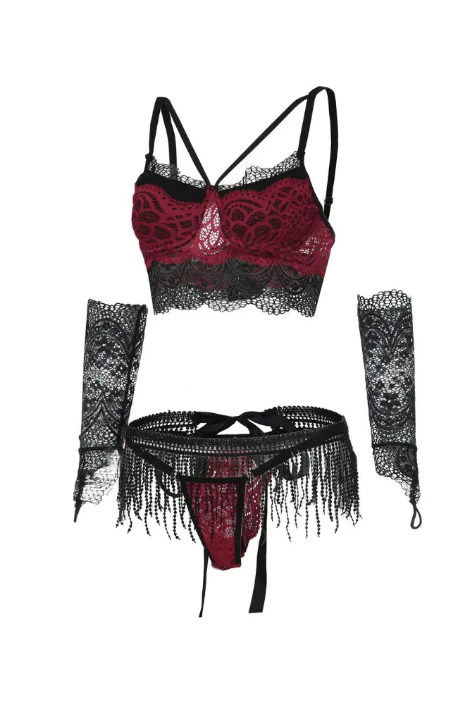 NocteLace™ Siri Lingerie Set - Black and Burgundy
