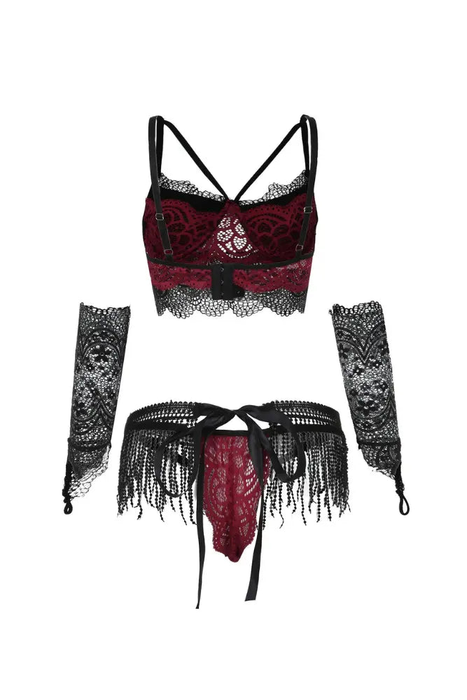 NocteLace™ Siri Lingerie Set - Black and Burgundy