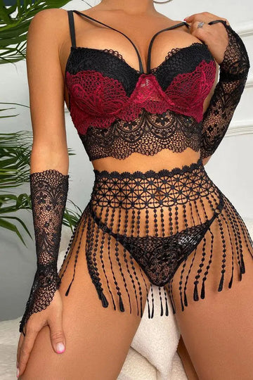 NocteLace™ Siri Lingerie Set - Black and Burgundy