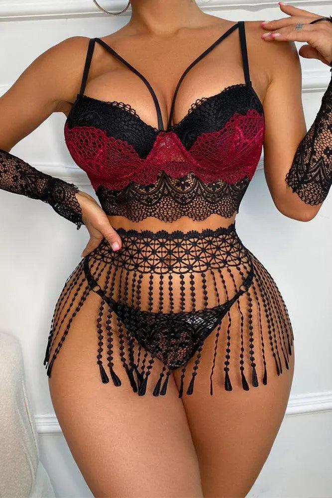 NocteLace™ Siri Lingerie Set - Black and Burgundy