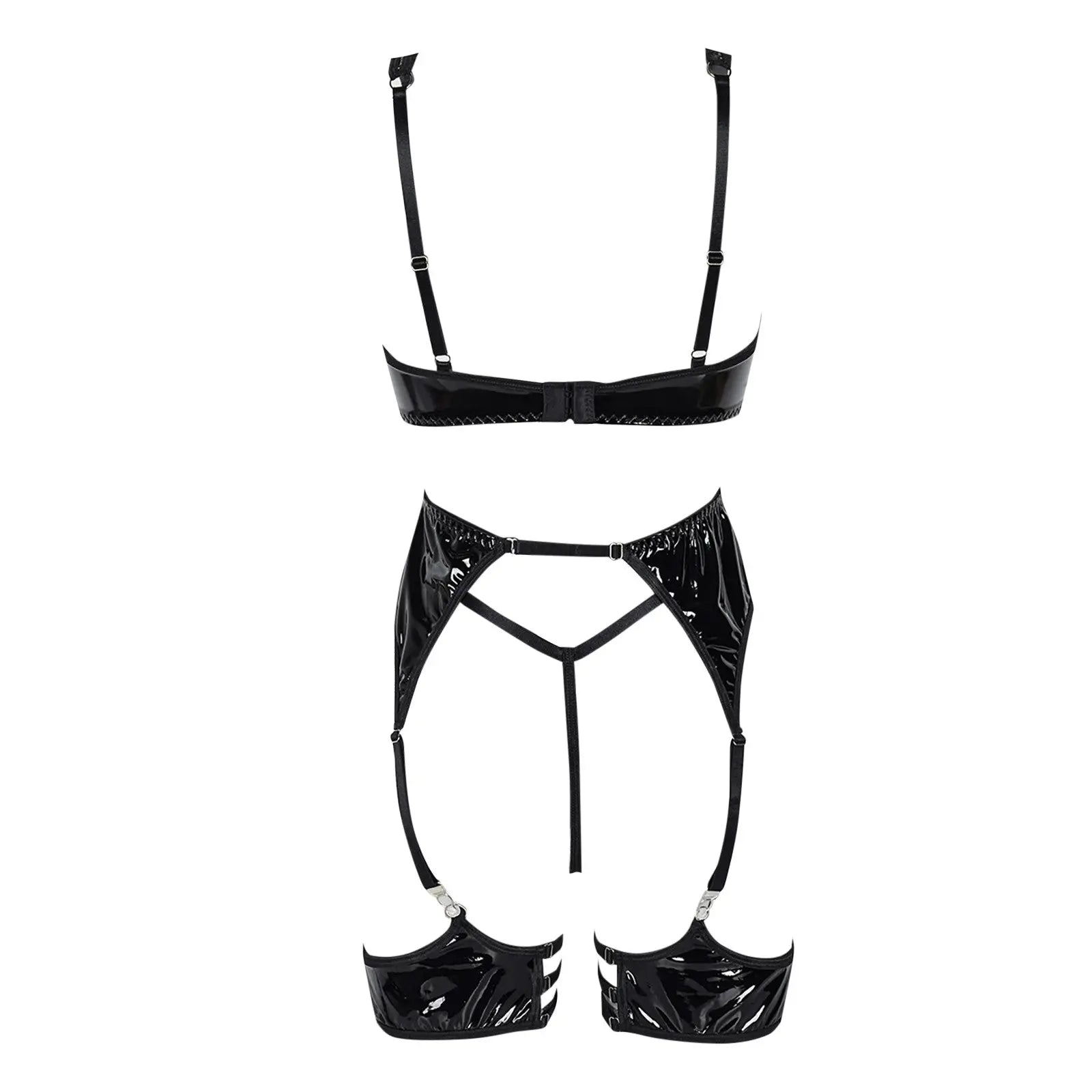 NocteLace™ Latex Leather Lingerie Set Black Pu